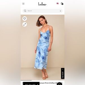 Lulu’s Bright Charm Blue Abstract Print Chiffon Dress- never worn